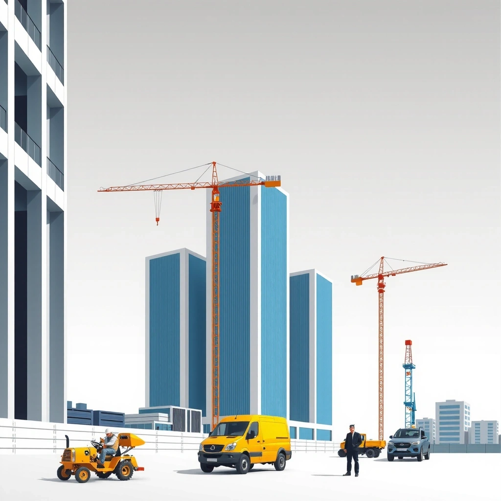 Modern construction site with cranes and buildings